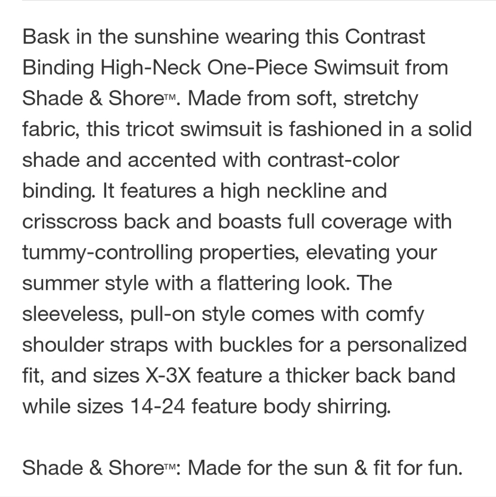 Shade & Shore Woman's Contrast Binding Highneck Full Coverage Tummy Control - Picture 6 of 15